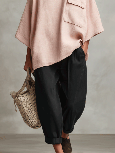 Pink Linen Bohemian Two-piece Set