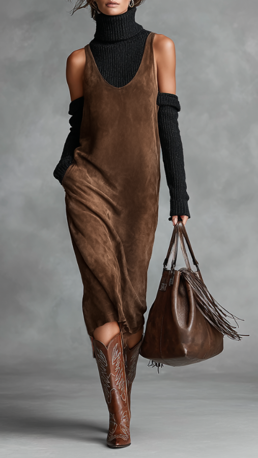 Retro Suede Tank Midi Dress