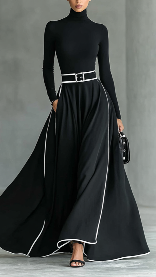 Black & White Trim Maxi Dress