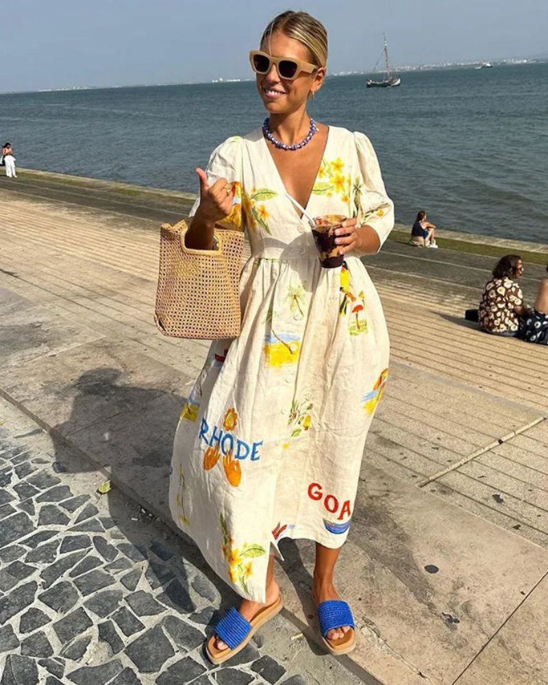 SOLÈNE™ | Linen Dress with Print