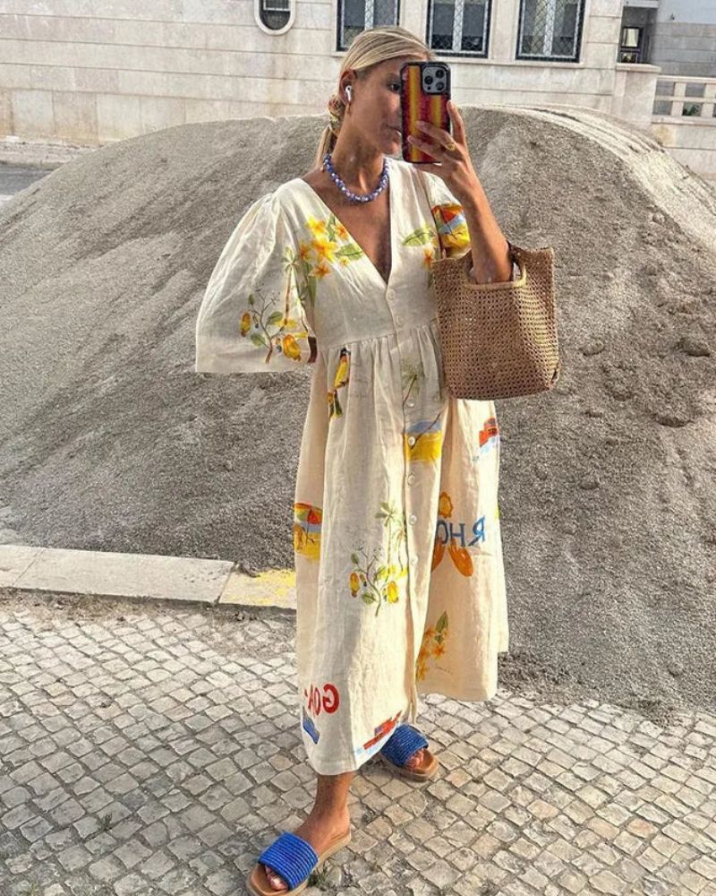 SOLÈNE™ | Linen Dress with Print