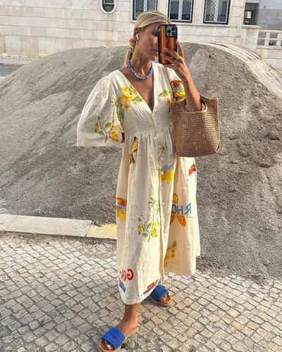 SOLÈNE™ | Linen Dress with Print