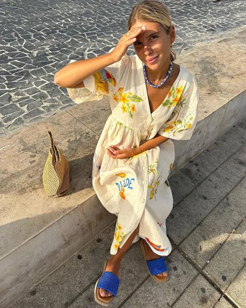 SOLÈNE™ | Linen Dress with Print