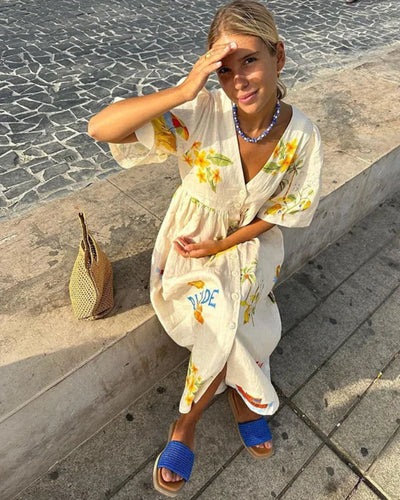 SOLÈNE™ | Linen Dress with Print