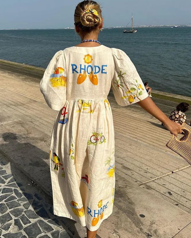 SOLÈNE™ | Linen Dress with Print