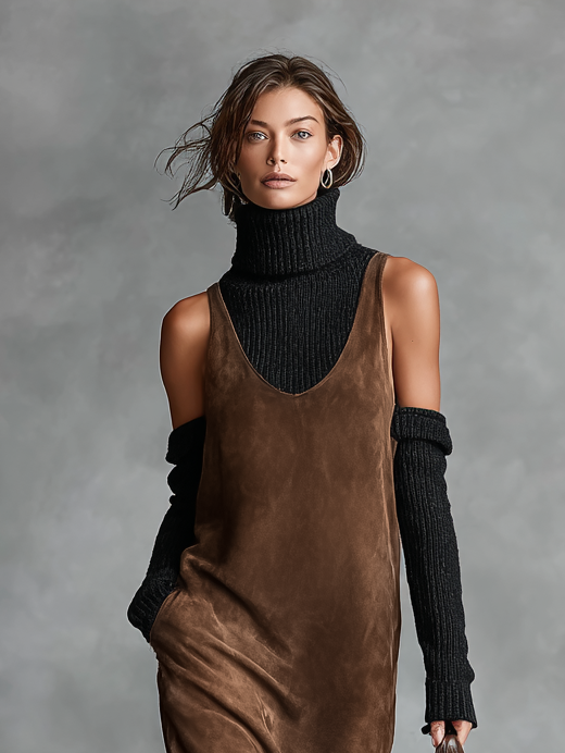 Retro Suede Tank Midi Dress