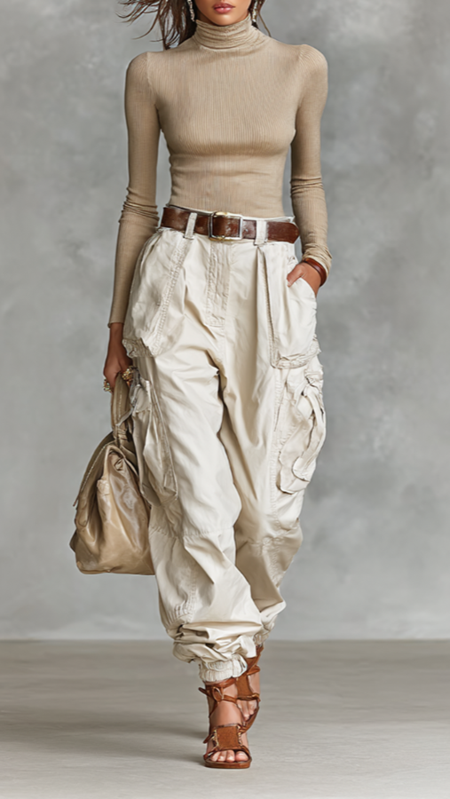 High-neck Cargo Pants Two-piece Set