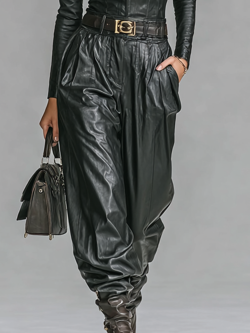 PU Leather Shirt & Pants Set