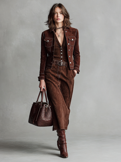 Suede Jacket & Skirt Set