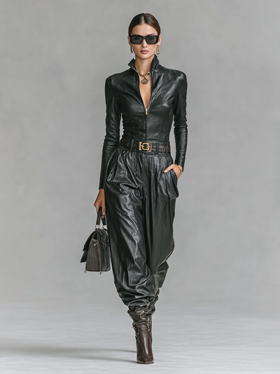 PU Leather Shirt & Pants Set