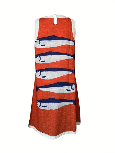 Abstract Fish Print Wave Edge Mini Dress