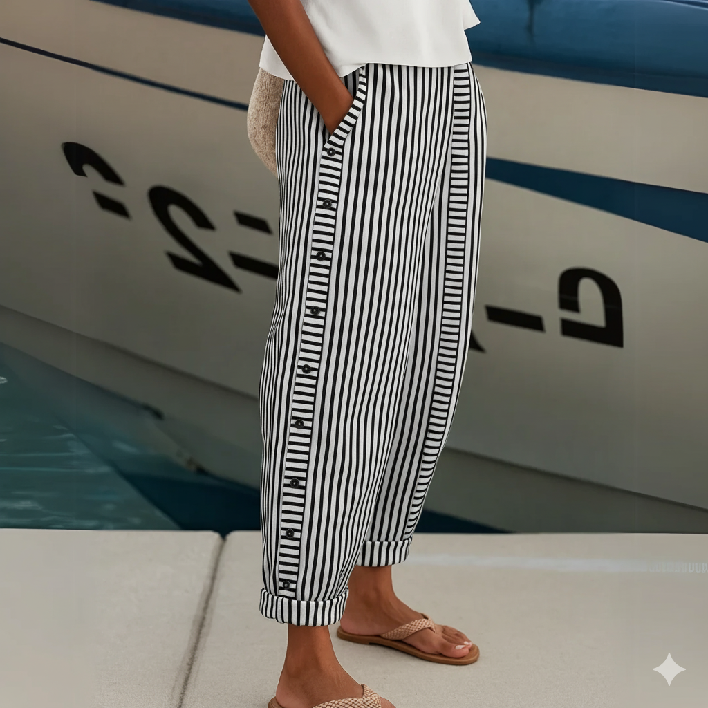 Freya - Seabreeze Stripe Button Trousers