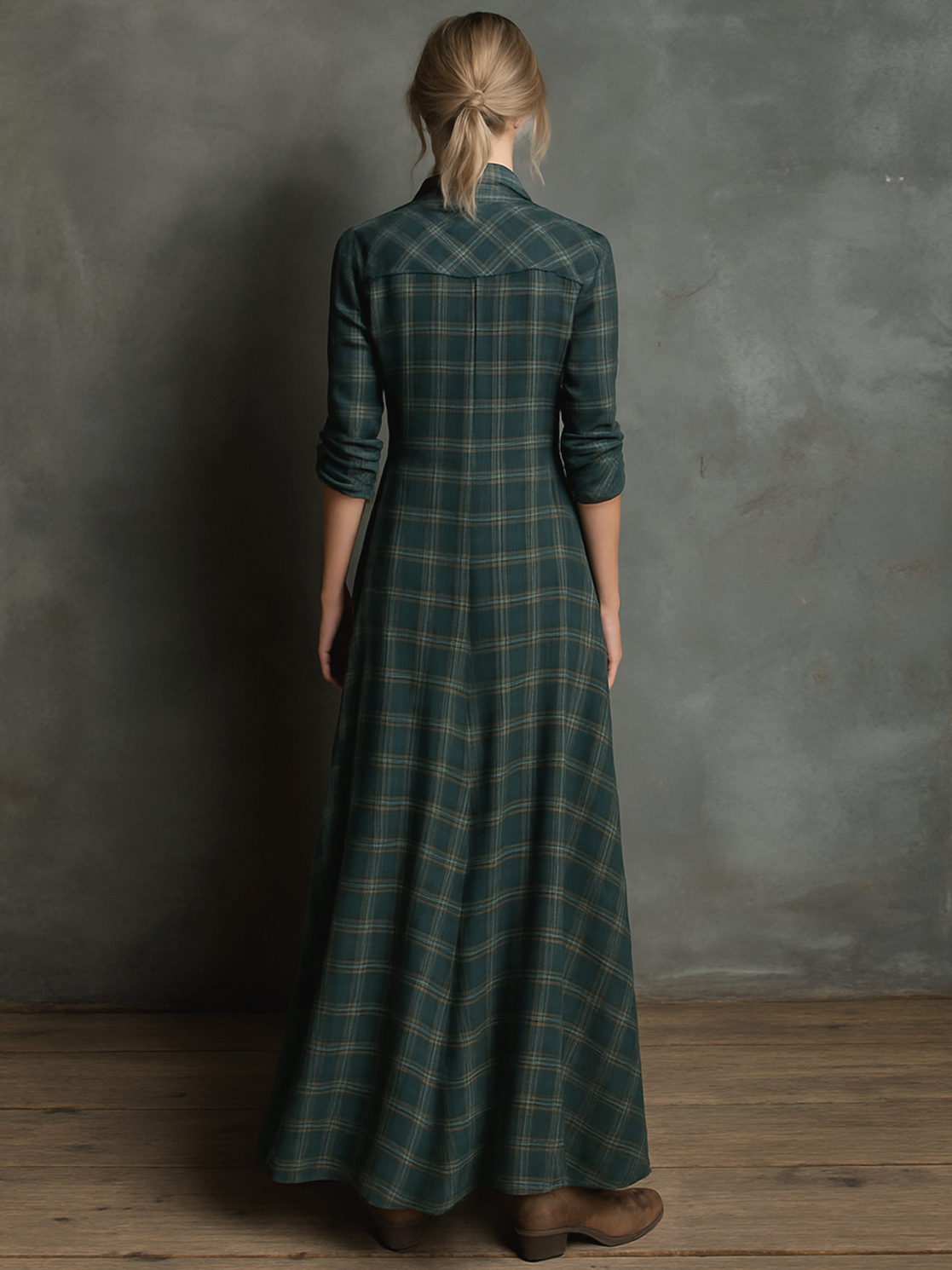 Plaid Lapel Maxi Dress