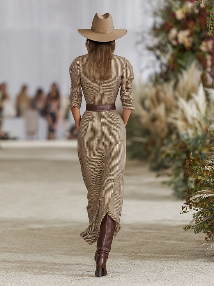 Striped Lapel Maxi Dress