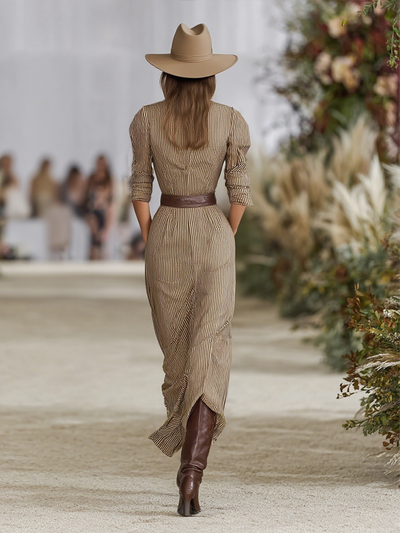 Striped Lapel Maxi Dress