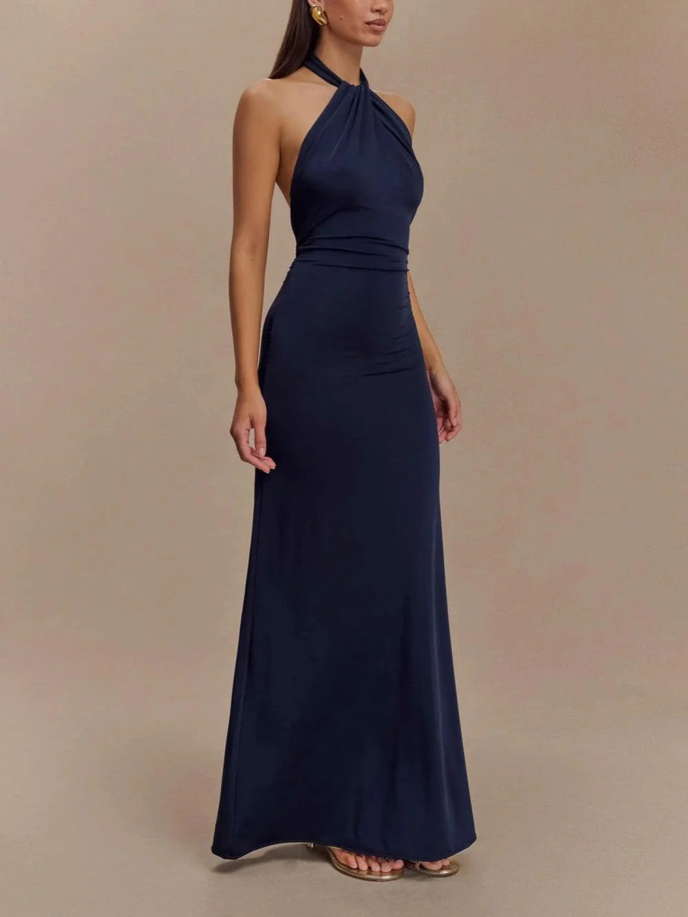 Elyra Slinky Halter Maxi Dress - Navy