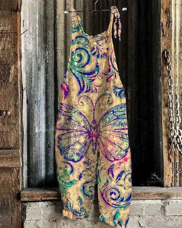 Vintage Women's Butterfly Print Overalls - Comfort and Style for Every Occasion