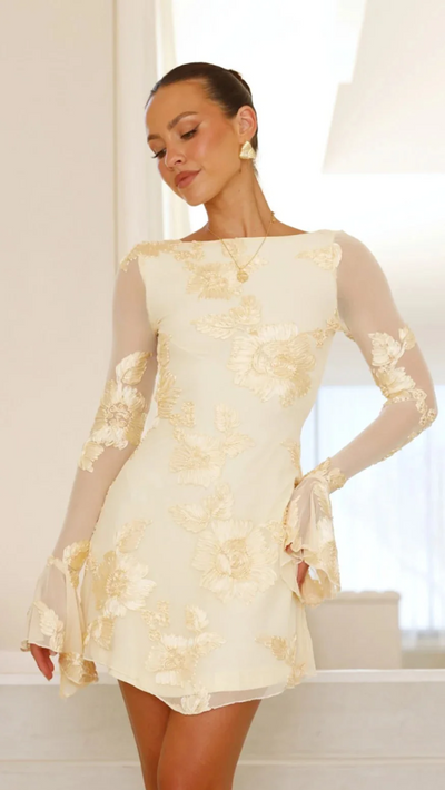 Cléa™ | Elegant Mini Dress with Floral Embroidery