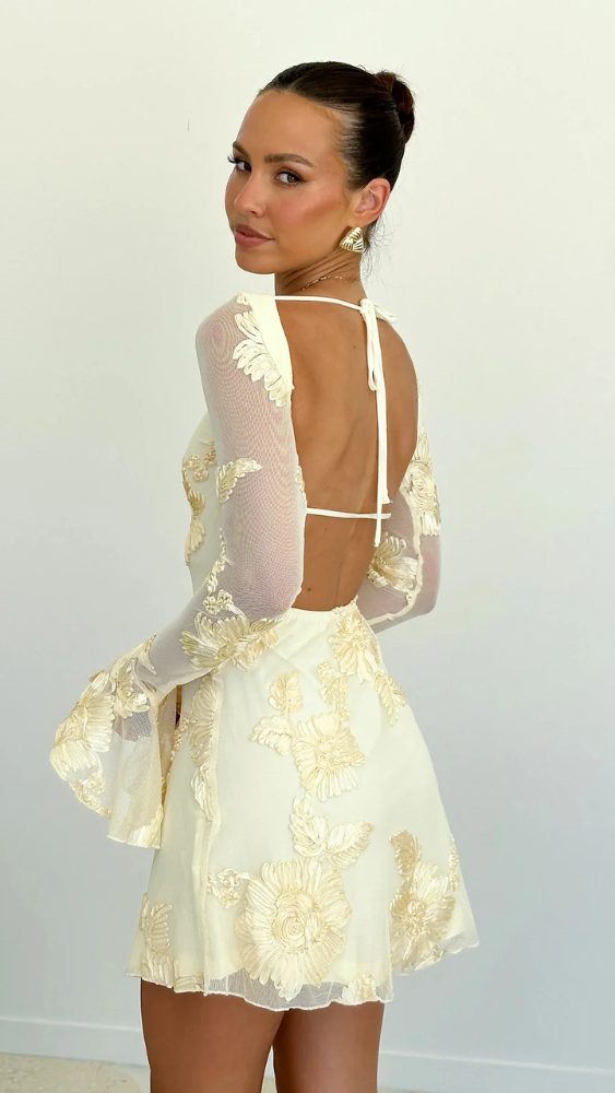 Cléa™ | Elegant Mini Dress with Floral Embroidery