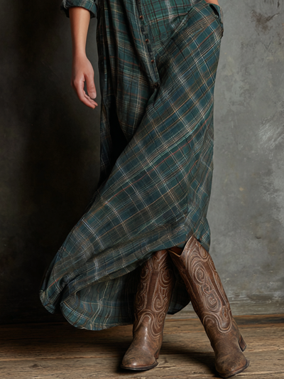 Plaid Lapel Maxi Dress