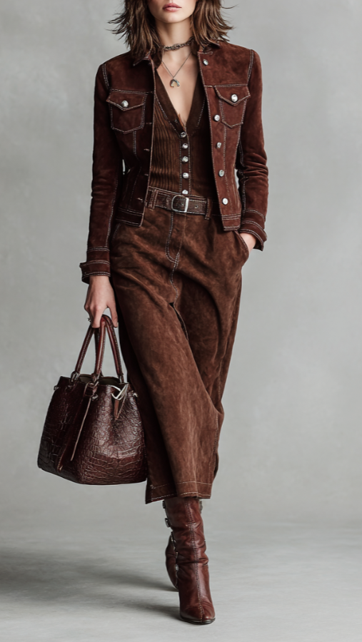 Suede Jacket & Skirt Set