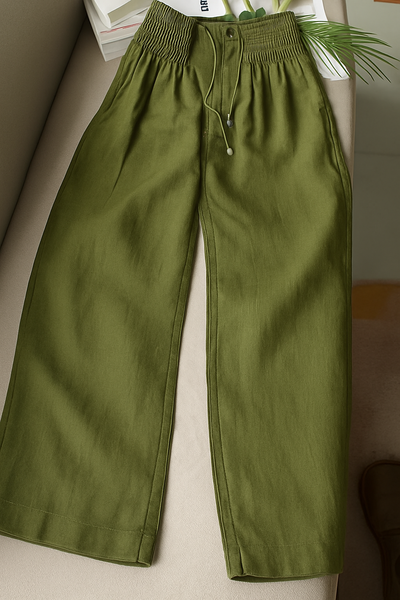 Linen Blend Pleated Wide-Leg Pants
