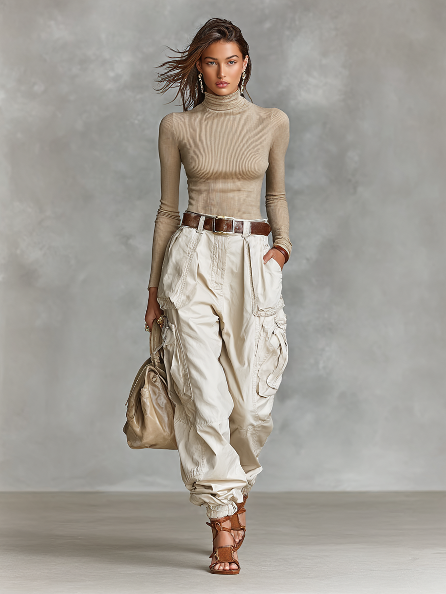 High-neck Cargo Pants Two-piece Set