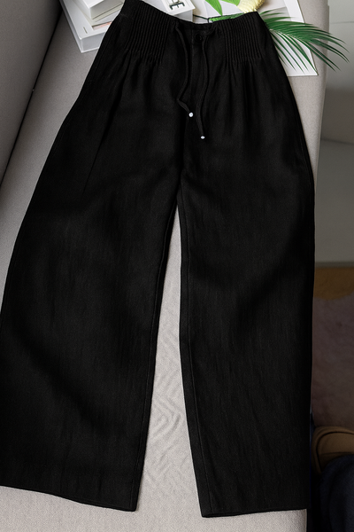 Linen Blend Pleated Wide-Leg Pants