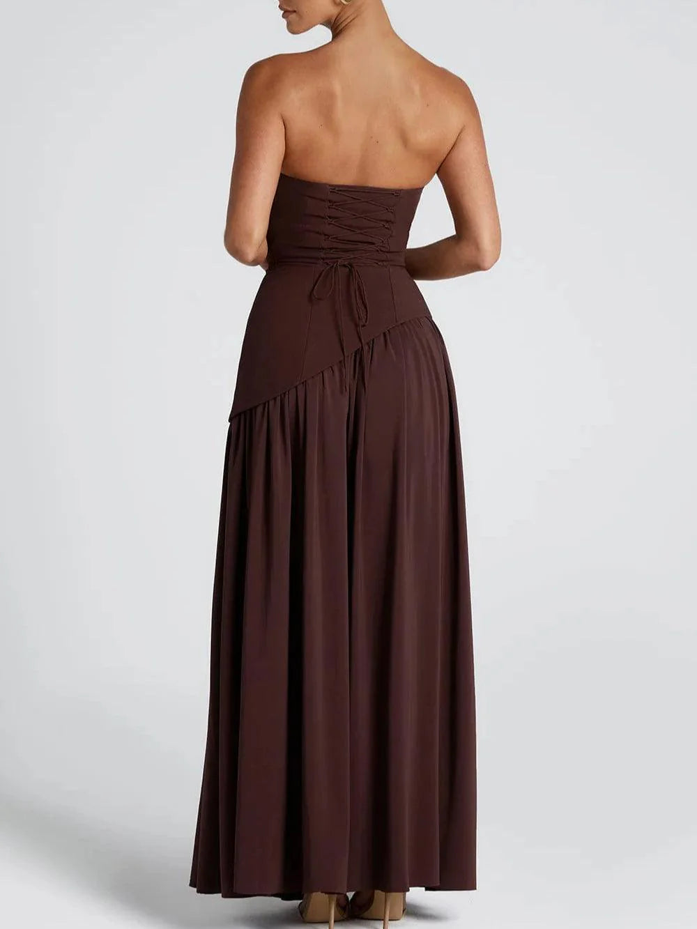Strapless Slit Ribbon Maxi Dress