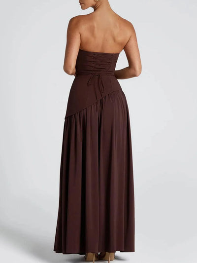 Strapless Slit Ribbon Maxi Dress