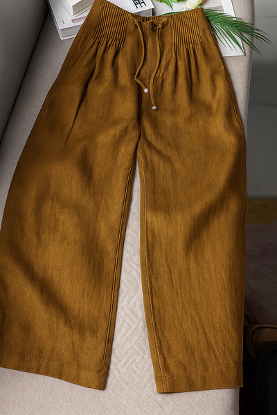 Linen Blend Pleated Wide-Leg Pants