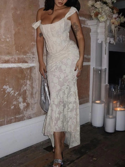 Beige Bell Floral Maxi Dress