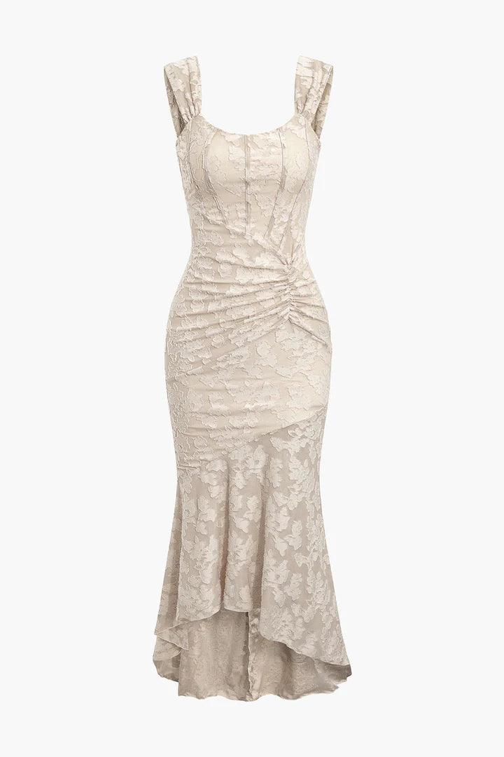 Beige Bell Floral Maxi Dress