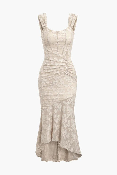 Beige Bell Floral Maxi Dress