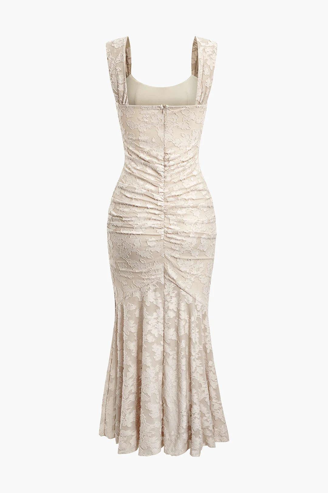 Beige Bell Floral Maxi Dress