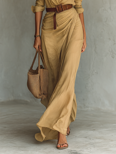 Belted Lapel Maxi Dress