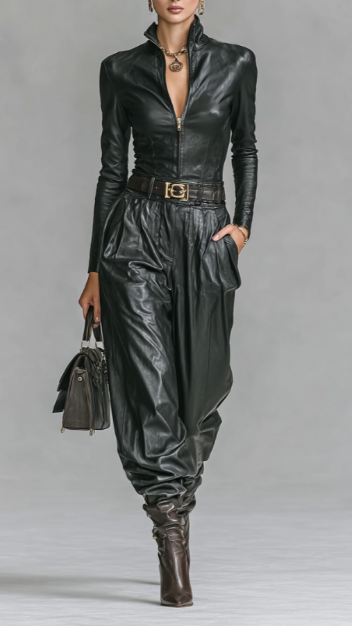 PU Leather Shirt & Pants Set