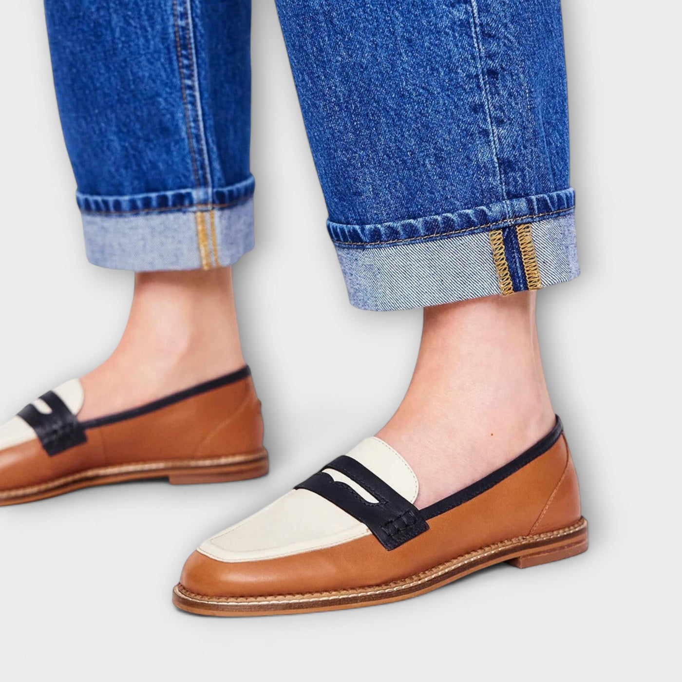 Hope | Brown Loafer with Round Toe and Color Block Design
