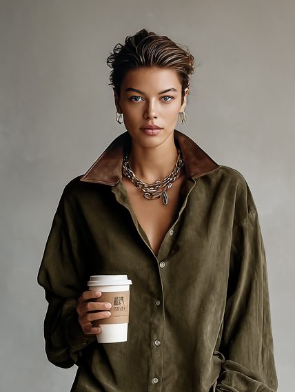 Suede Lapel Mini Dress