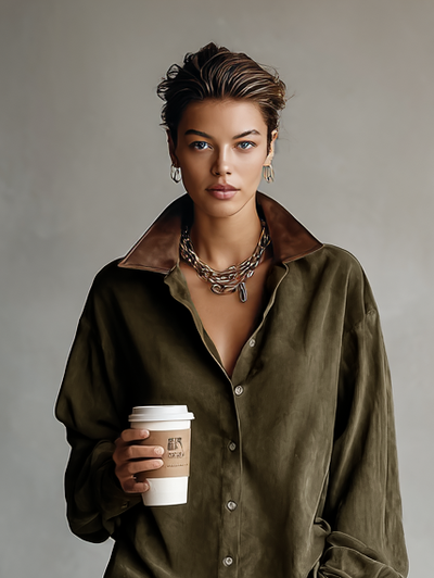 Suede Lapel Mini Dress