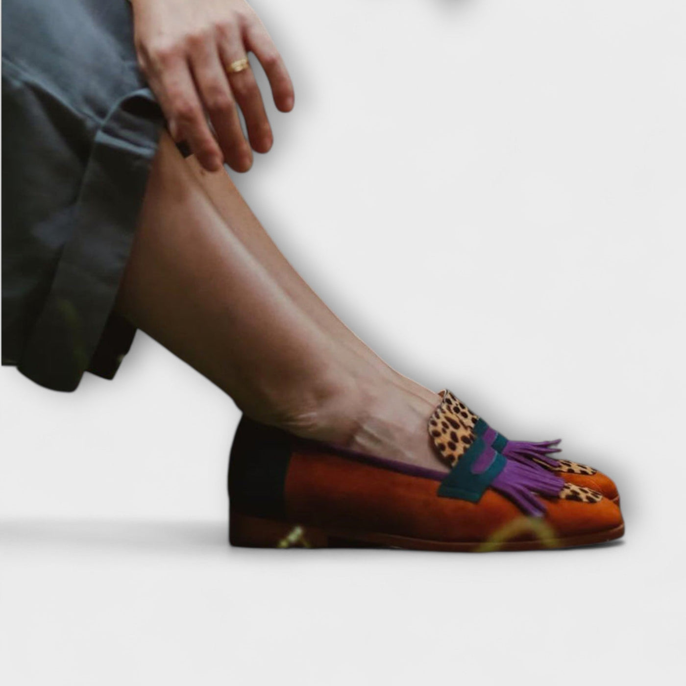 Mae | Brown Mocasin with Leopard Printing