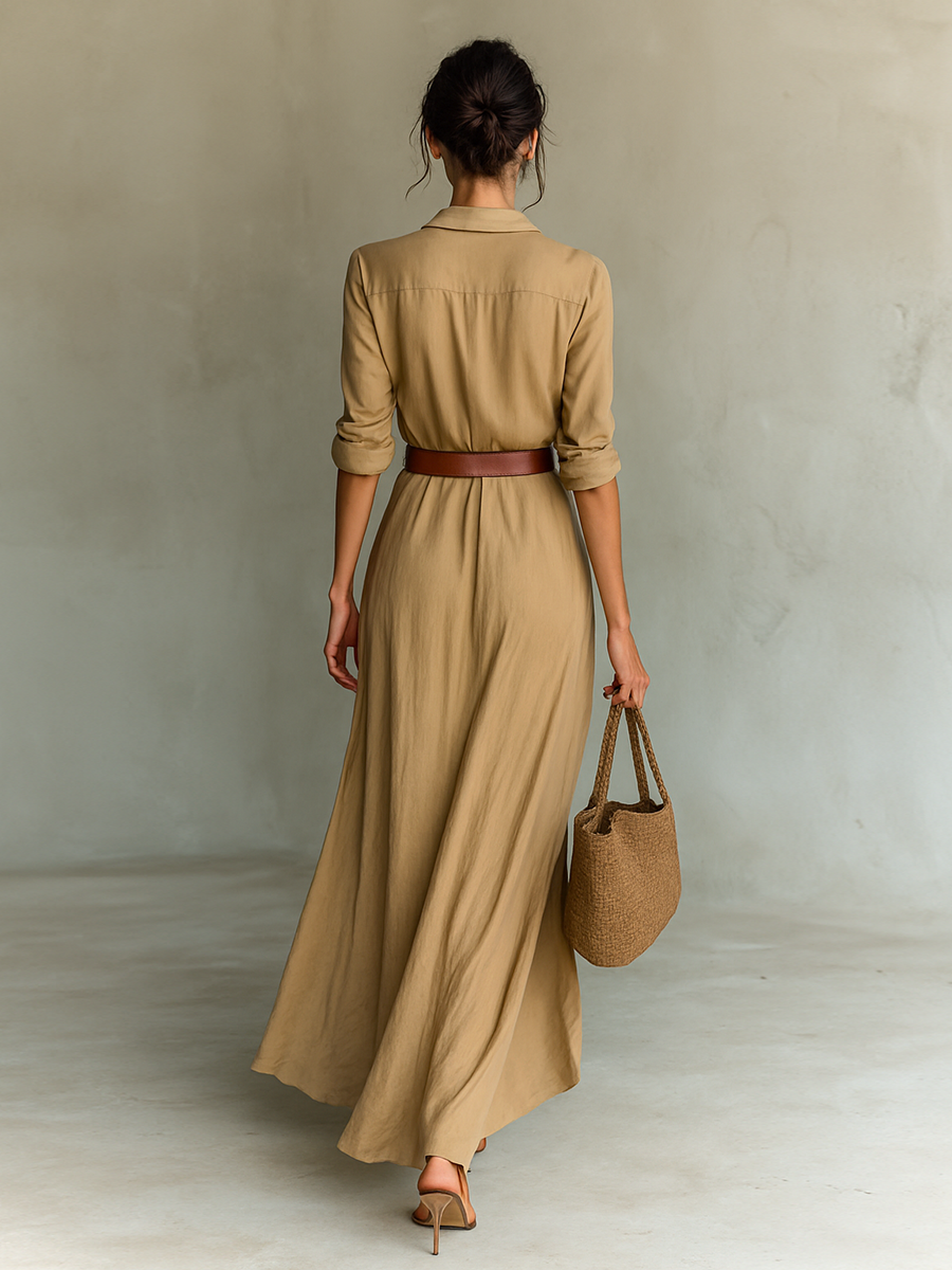 Belted Lapel Maxi Dress