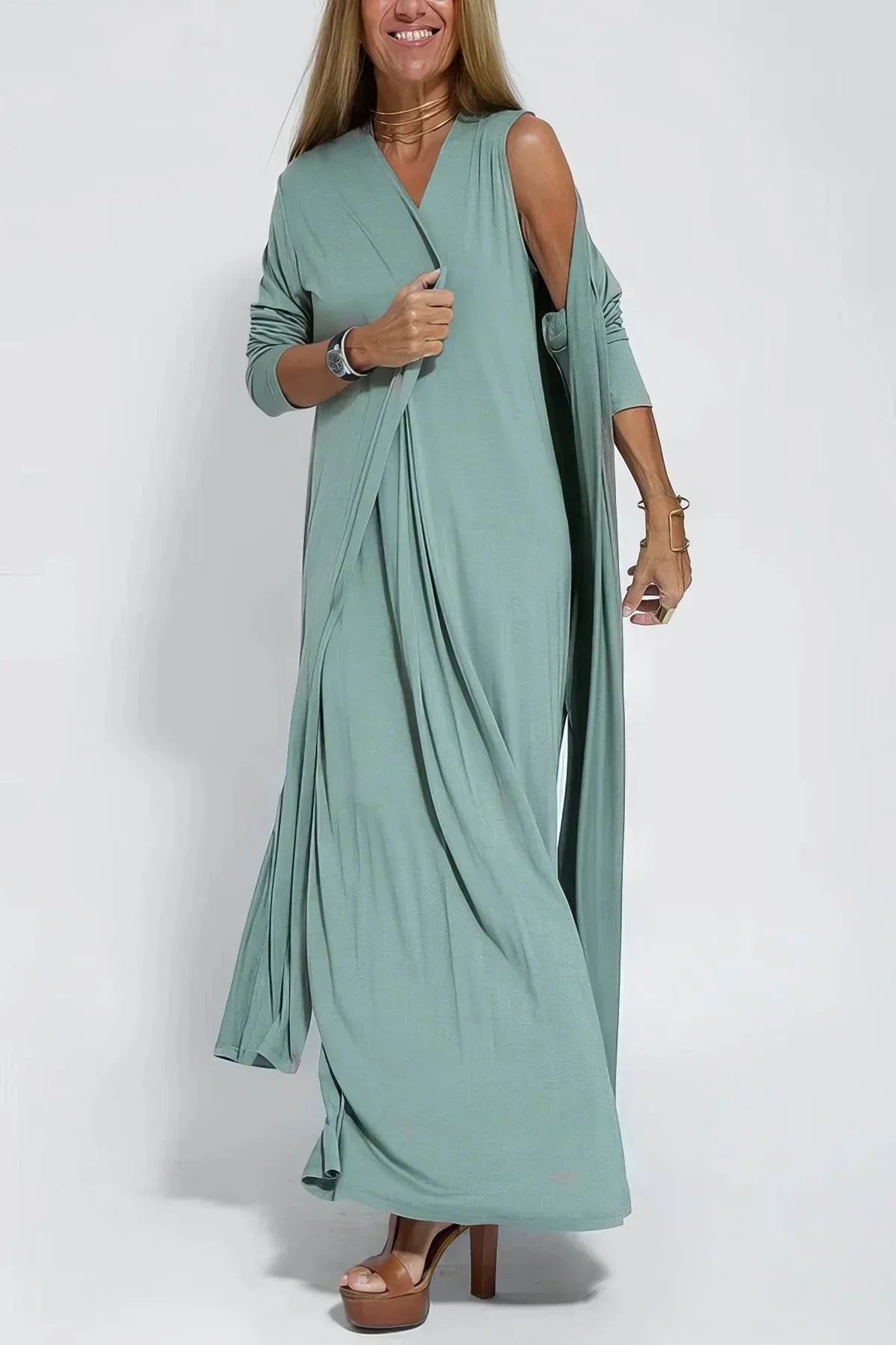 Nicole™ | Elegant Maxi Dress with Matching Cardigan