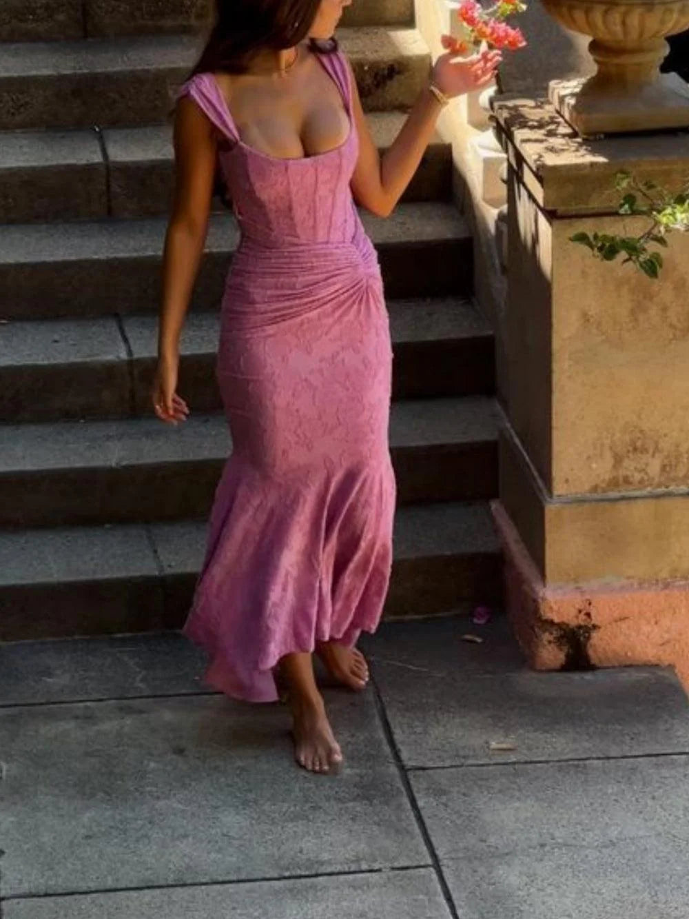 Dark Pink Floral Maxi Dress