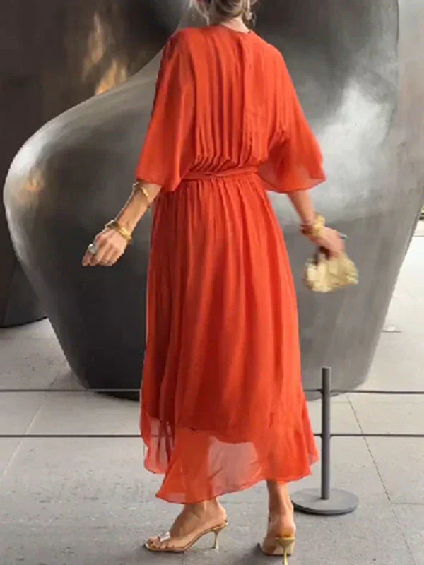 Monica™ | Elegant Silk Chiffon Dress with Charming V-Neck