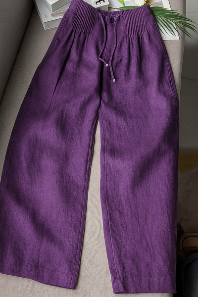 Linen Blend Pleated Wide-Leg Pants