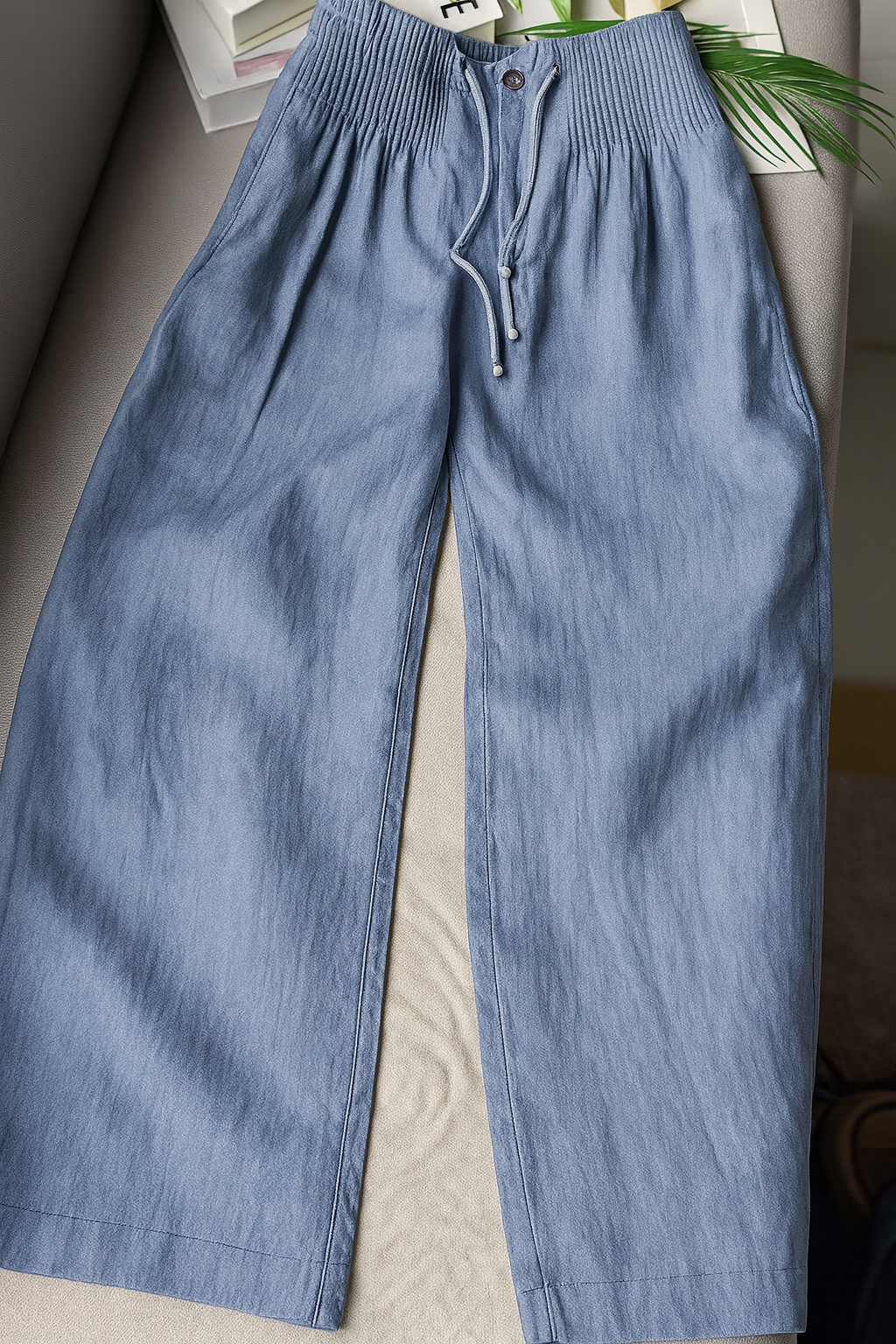Linen Blend Pleated Wide-Leg Pants