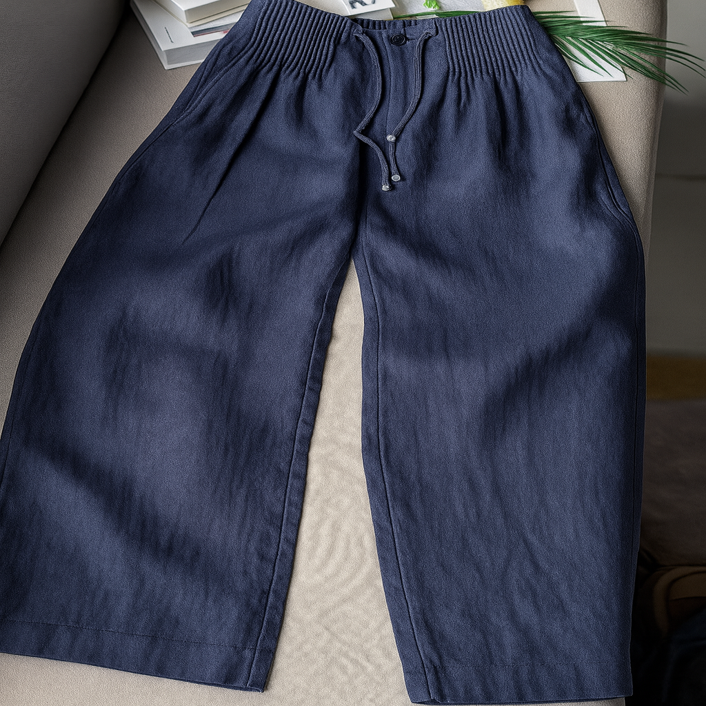 Linen Blend Pleated Wide-Leg Pants