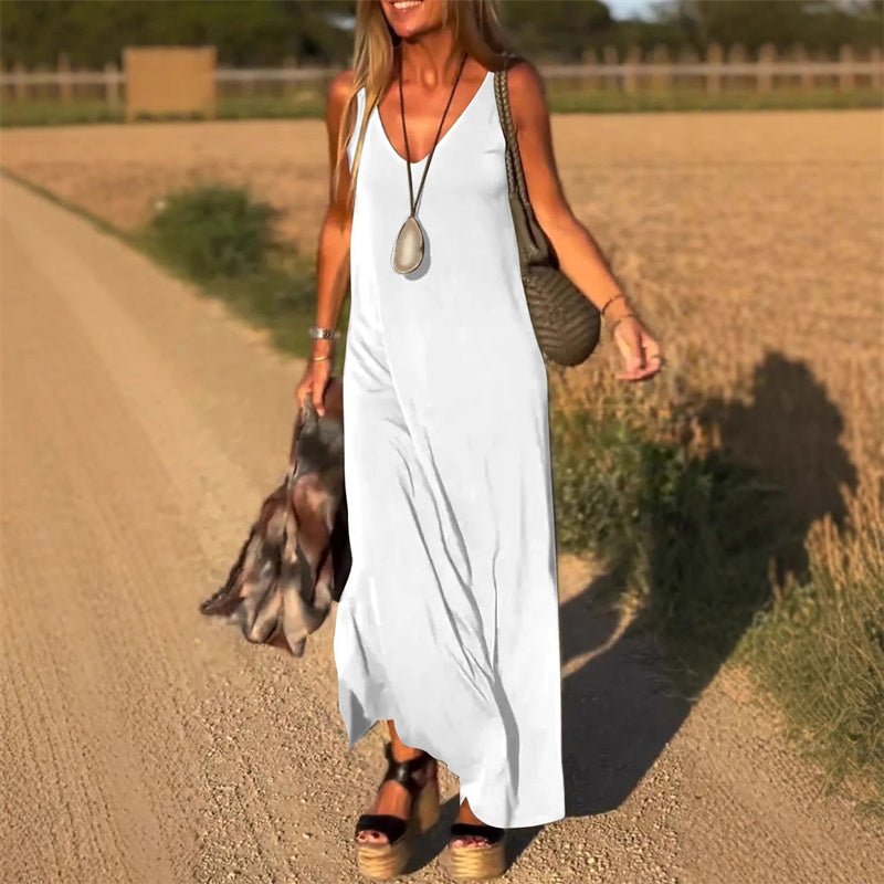 Élyse™ | Elegant Sleeveless Maxi Dress with Refined V-Neck