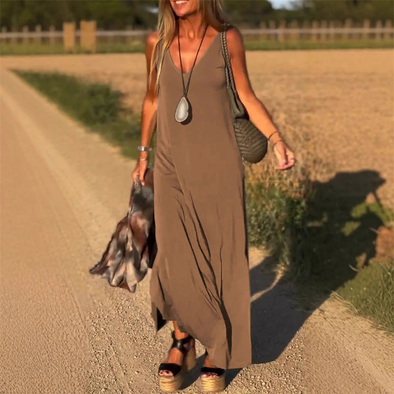 Élyse™ | Elegant Sleeveless Maxi Dress with Refined V-Neck